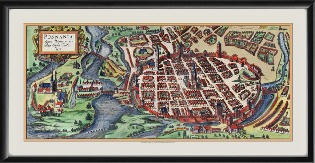 Poznan Poland 1617 - Restored Bird's Eye View Map | Vintage City Maps