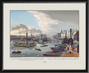View of London Bridge and Custom House with Margate steam yachts 1820 Robert Havell