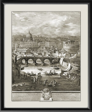 Rome Italy 1765 Giuseppi Vasi View of the Leonine City, with the Vatican Basilica, Bridge, and Castel Sant'Angelo Color