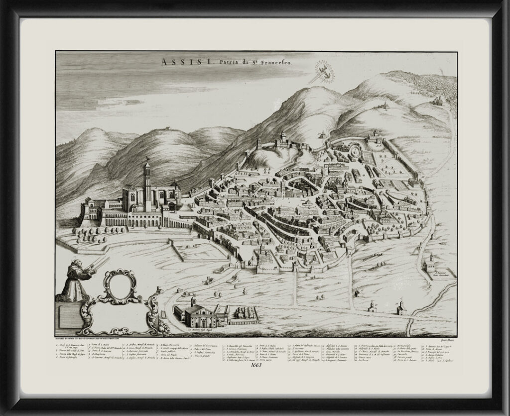 Assisi Italy 1663 - Restored Bird's Eye View Map | Vintage City Maps