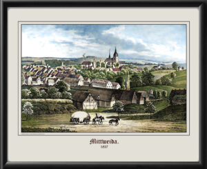 Restored bird's eye view of Mittweida, Germany, 1837 Eduard Pietzsch