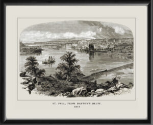 St. Paul MN from Dayton's Bluff wood engraving from 1874 by Nathaniel Orr