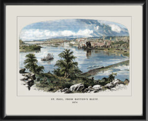 Restored bird's eye view of St. Paul, Minnesota from Dayton's Bluff from the original 1874 wood engraving by Nathaniel Orr
