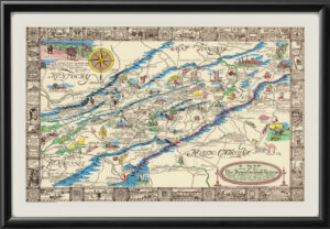 A Map of the Appalachian Region by Clarence Baker Kearfott, 1950. pictorial map depicting the Appalachian region, including parts of Kentucky, West Virginia, Virginia, Tennessee, and North Carolina.