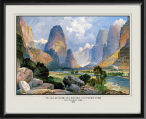 Zion National Park UT 1876 - Valley of Babbling Waters, Southern Utah gorge with the Virgin River Thomas Moran