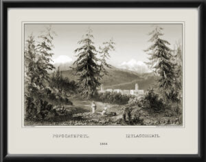 Popocatepetl & Iztaccihuatl Volcanoes Mexico 1864 by Baron F.W. von Egloffstein