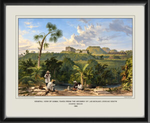 General view of Uxmal, Chiapas, Mexico, taken from the archway of Las Monjas looking south 1844 Frederick Catherwood